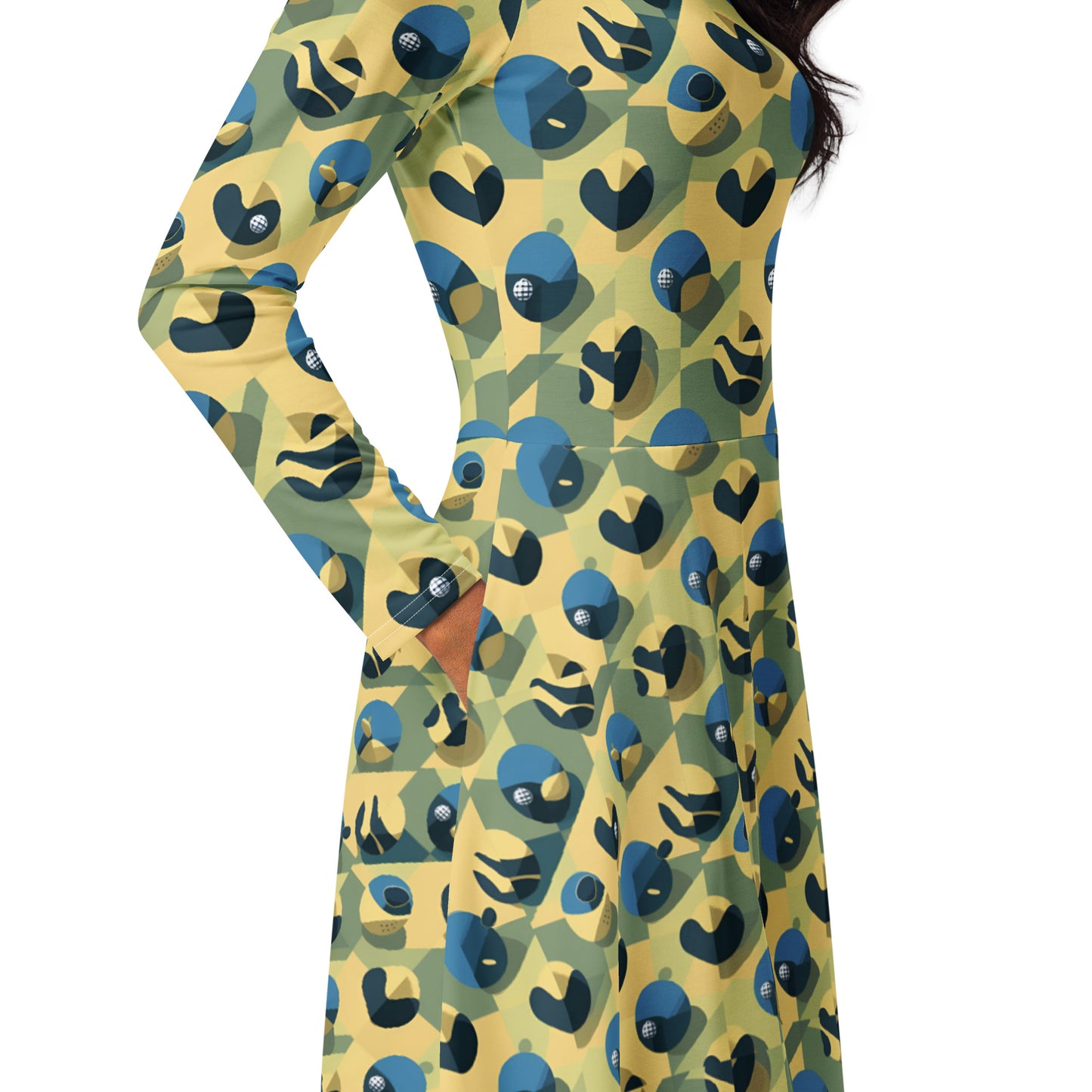 All-over print long sleeve midi dress