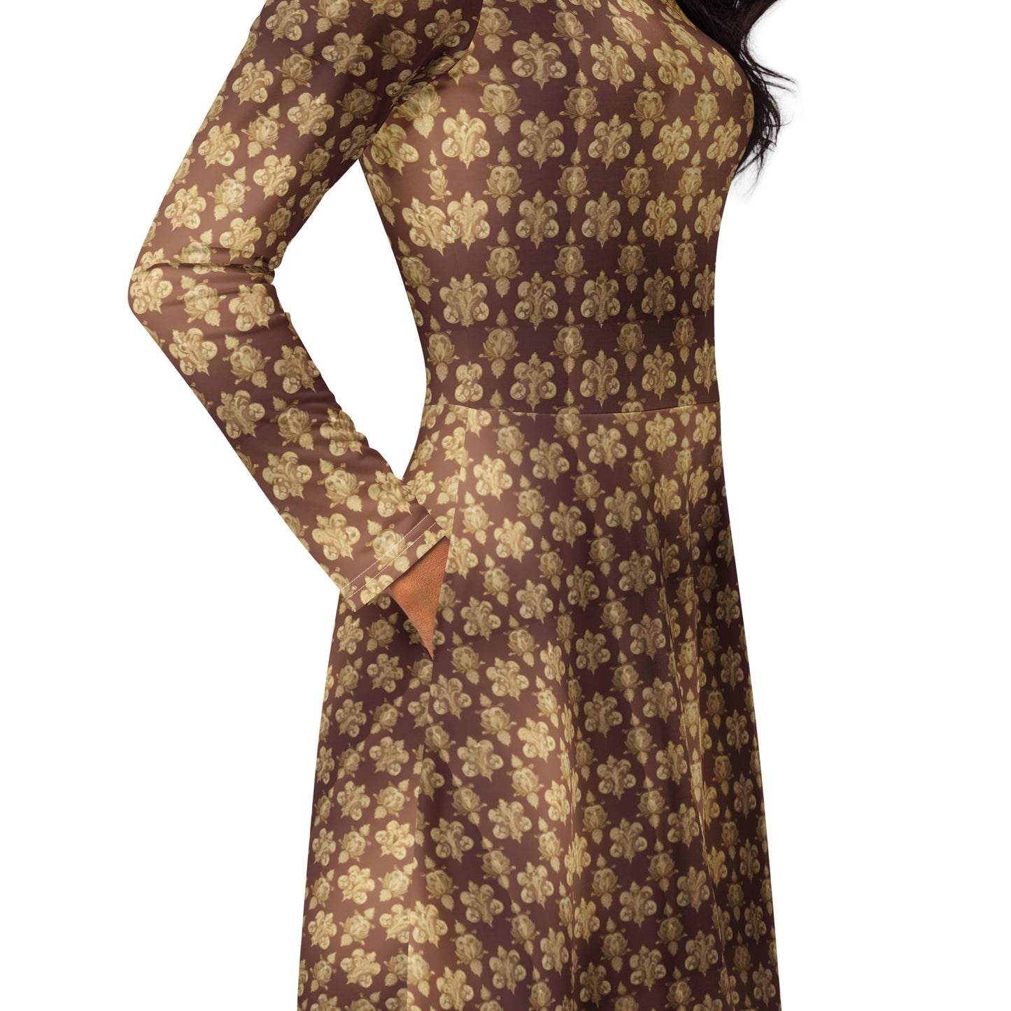 All-over print long sleeve midi dress