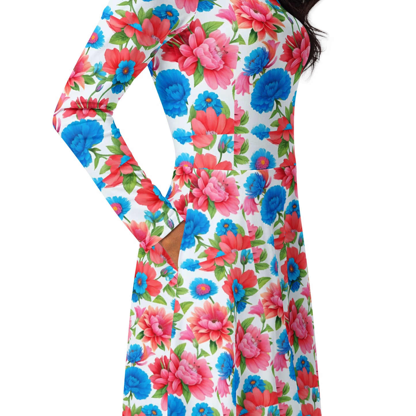 All-over print long sleeve midi dress