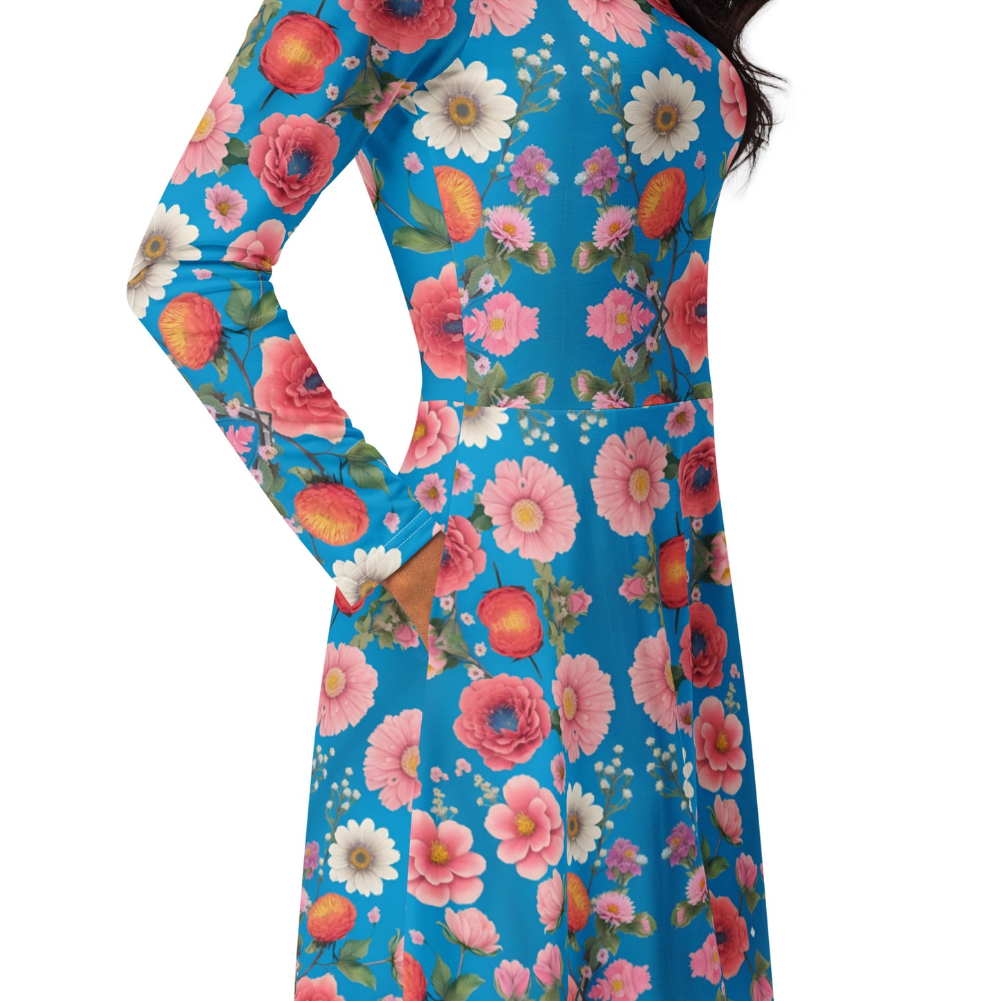 All-over print long sleeve midi dress