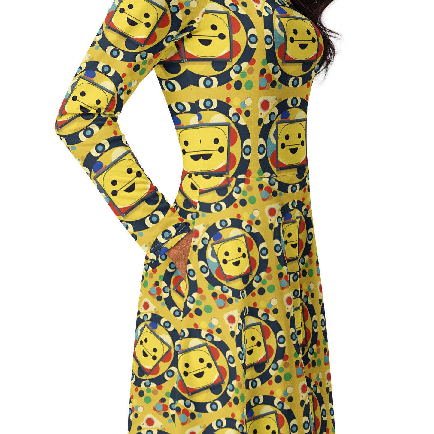 All-over print long sleeve midi dress