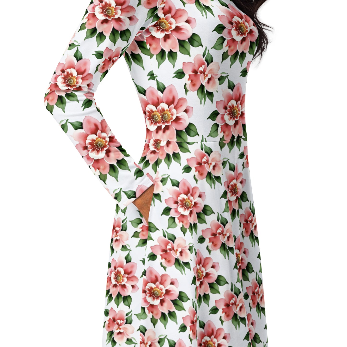 All-over print long sleeve midi dress