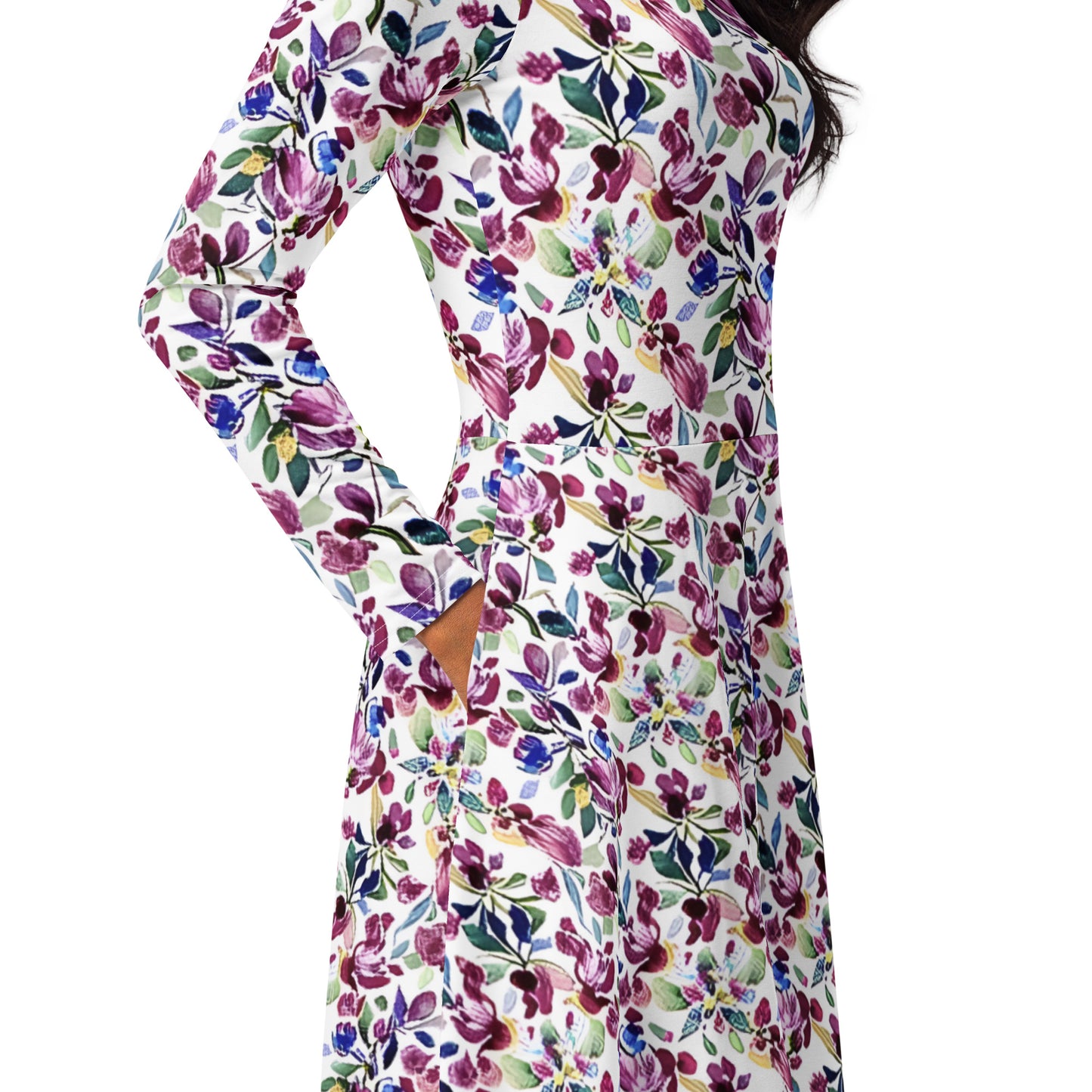 All-over print long sleeve midi dress