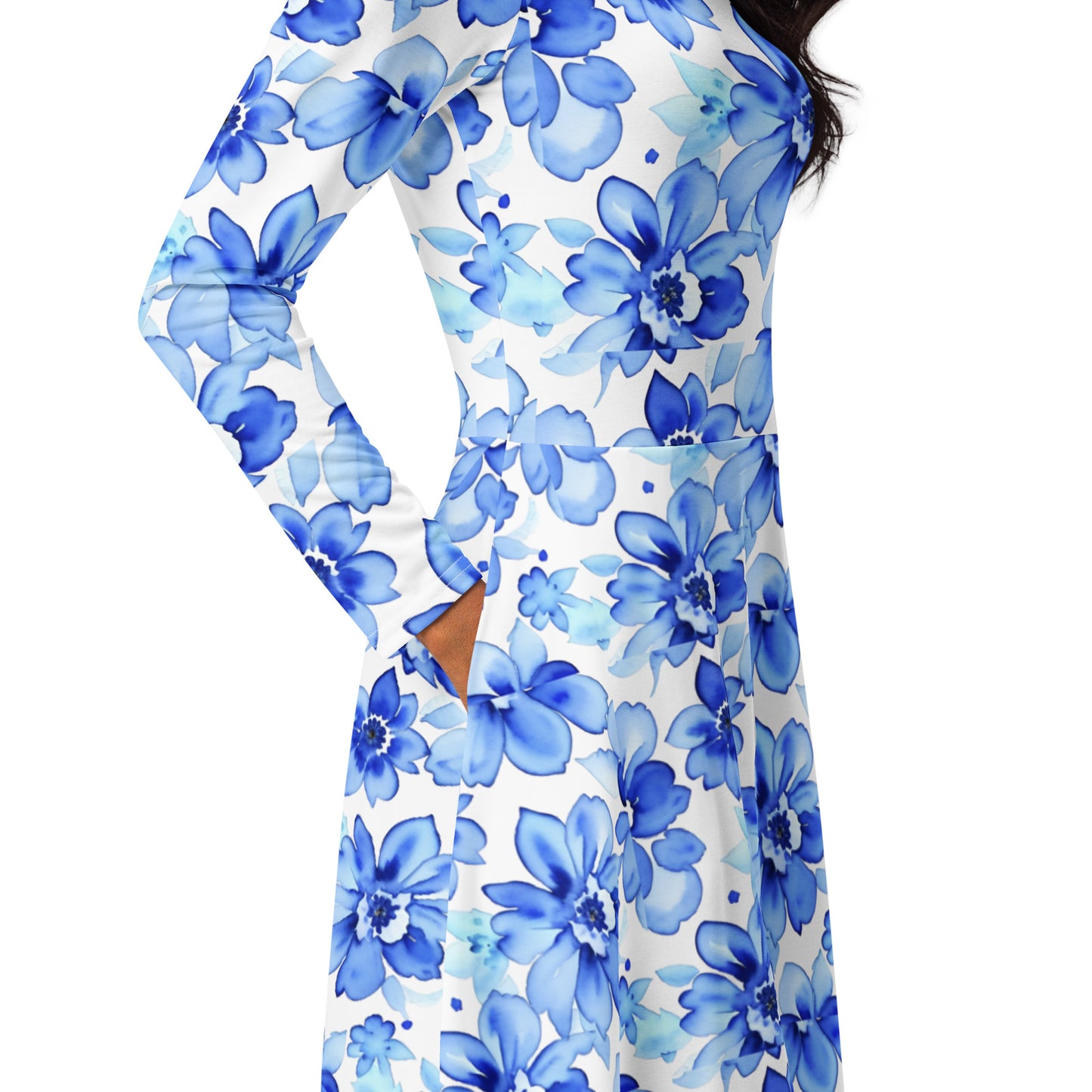 All-over print long sleeve midi dress