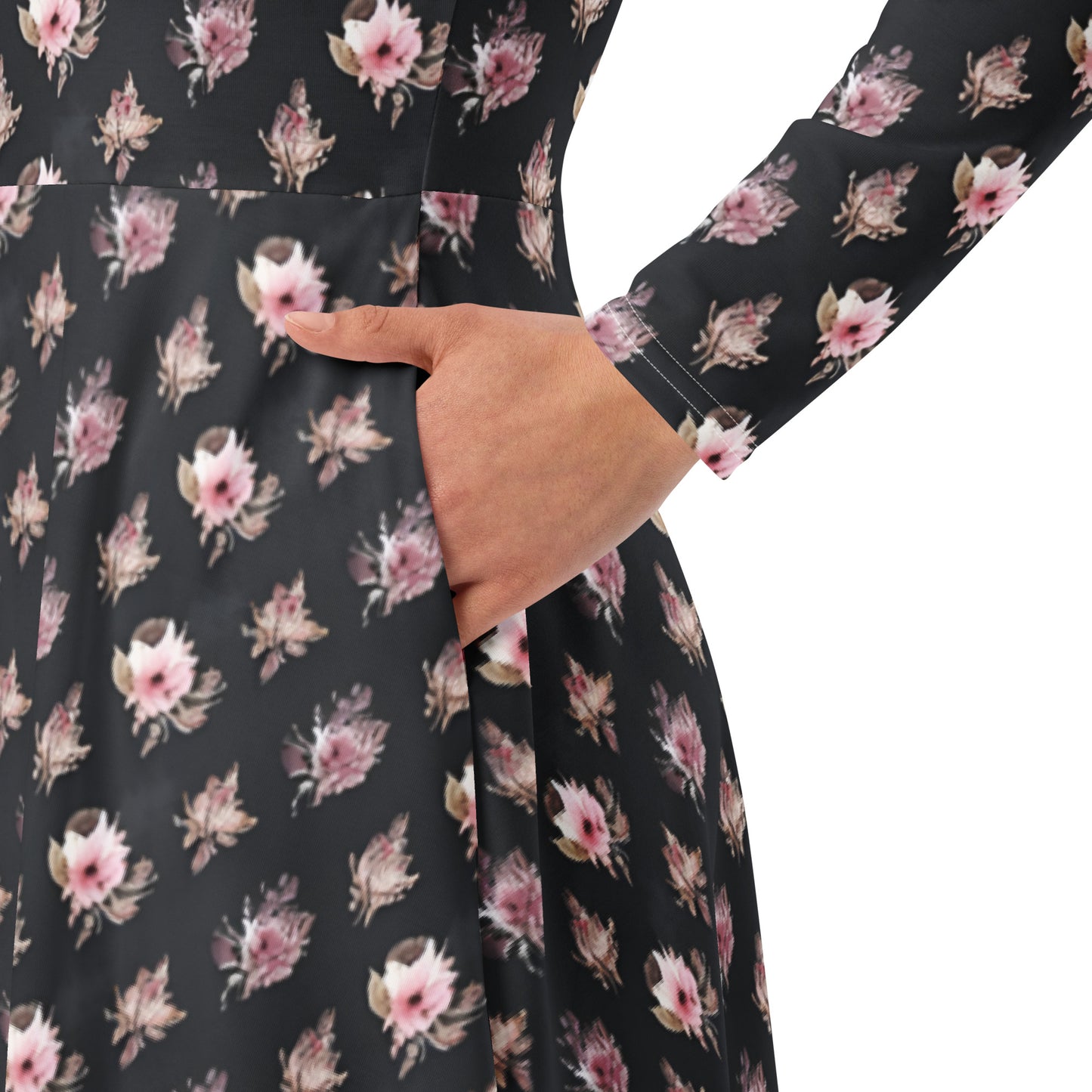 All-over print long sleeve midi dress