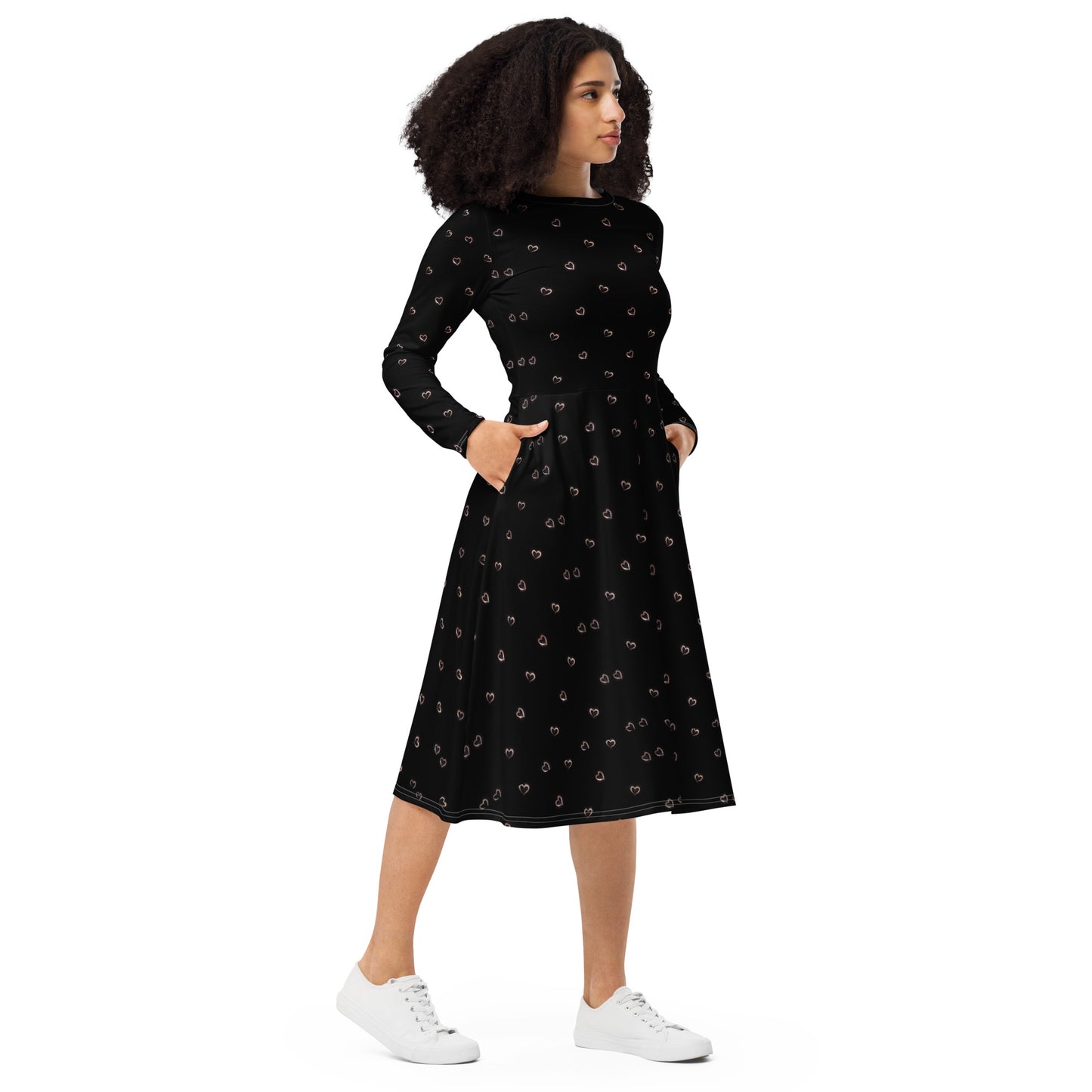 All-over print long sleeve midi dress