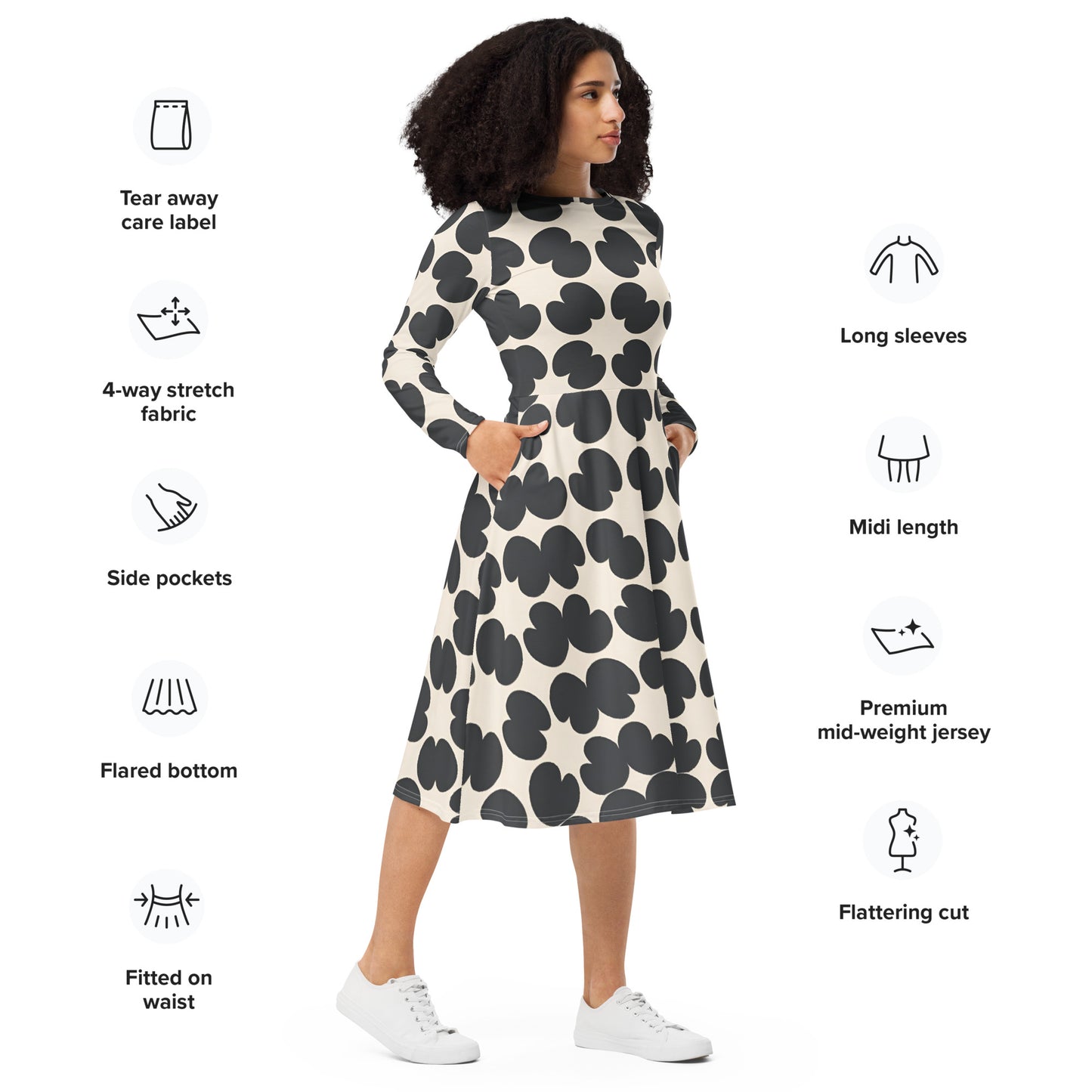 All-over print long sleeve midi dress