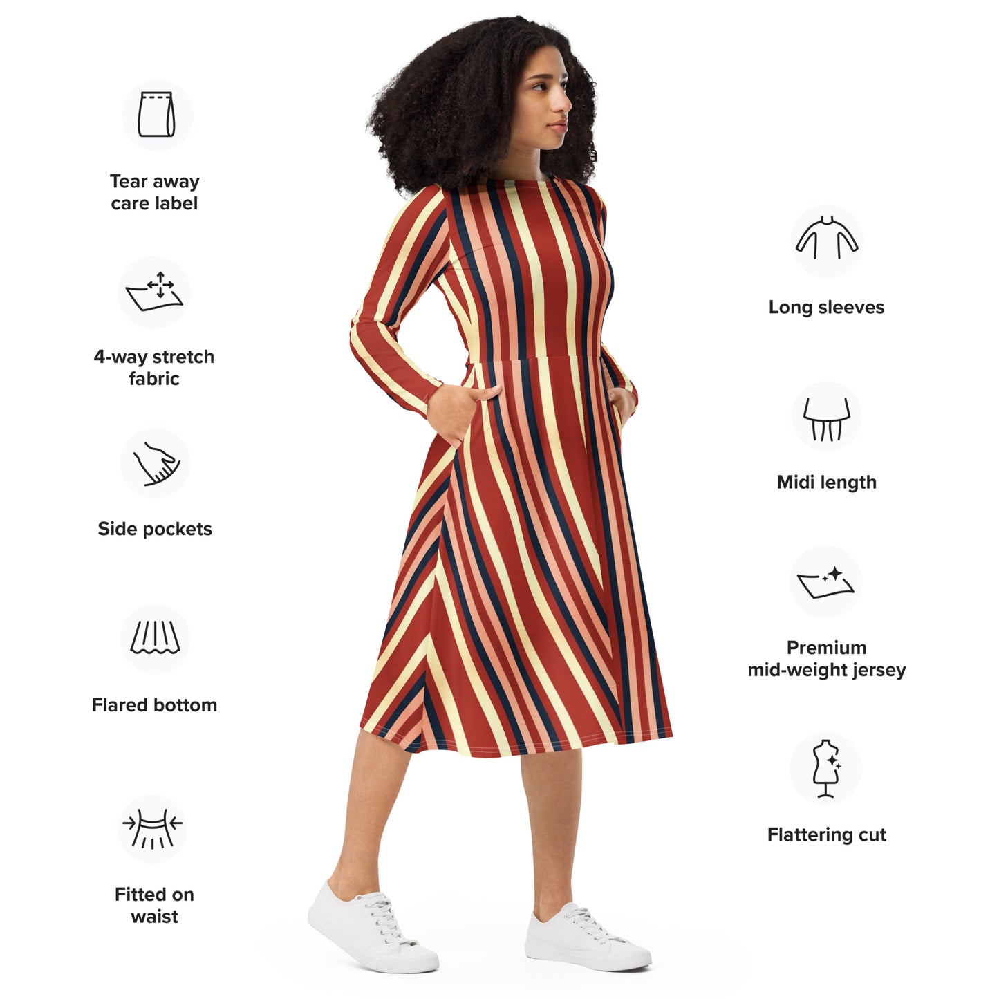 All-over print long sleeve midi dress