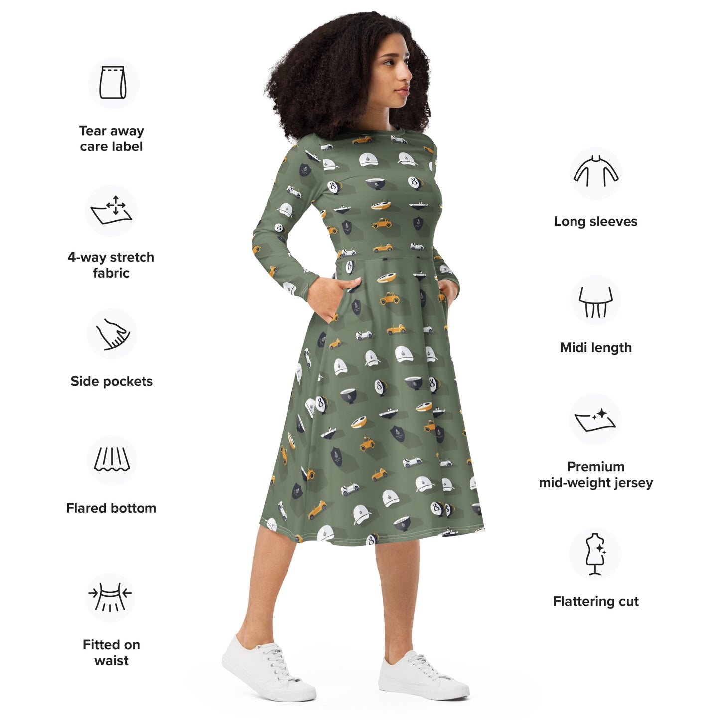 All-over print long sleeve midi dress