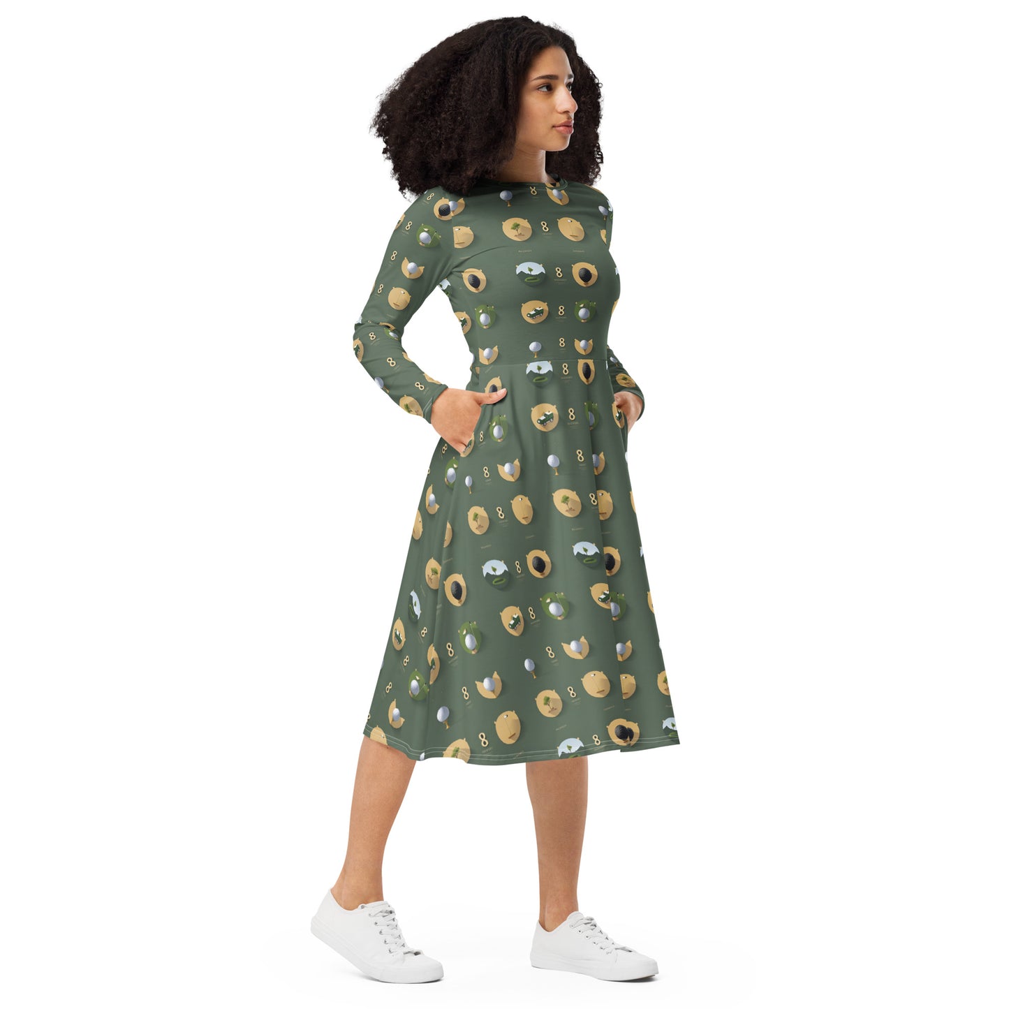 All-over print long sleeve midi dress