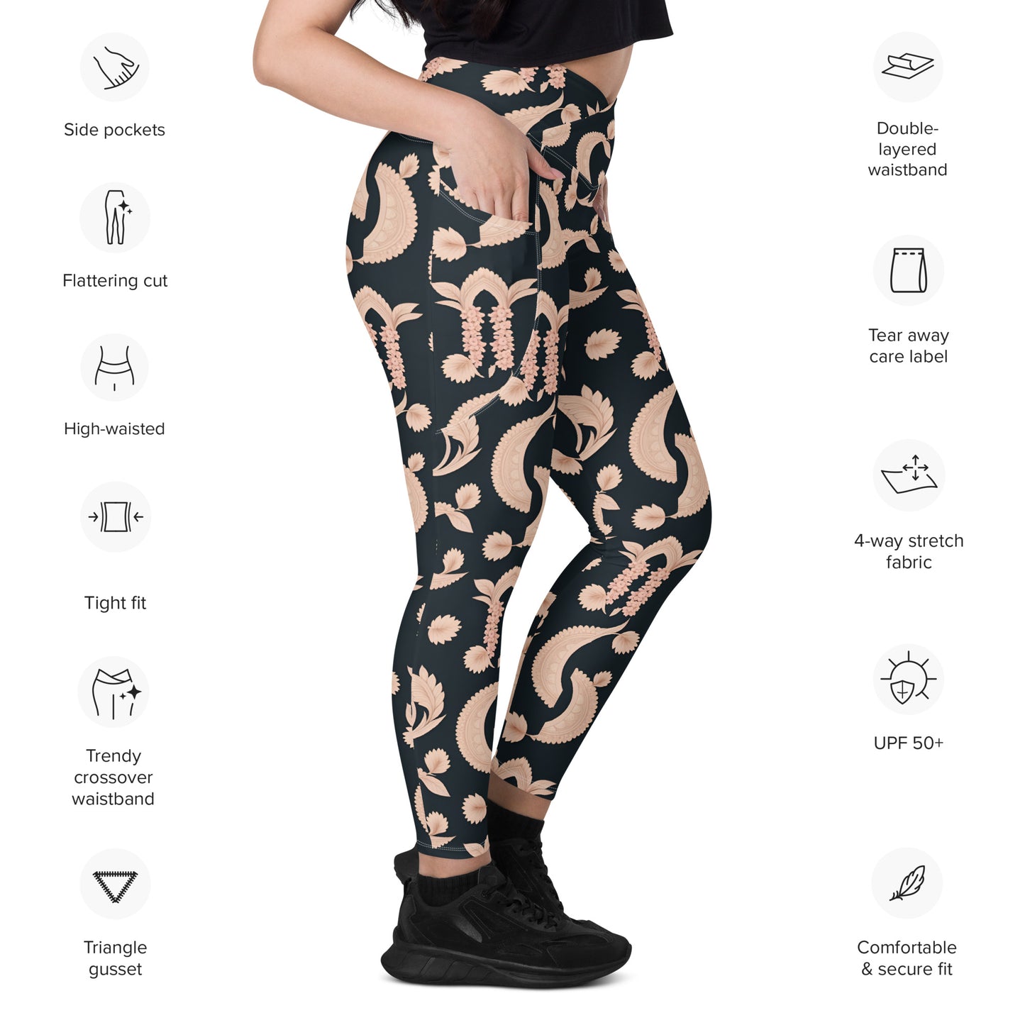 Crossover leggings with pockets