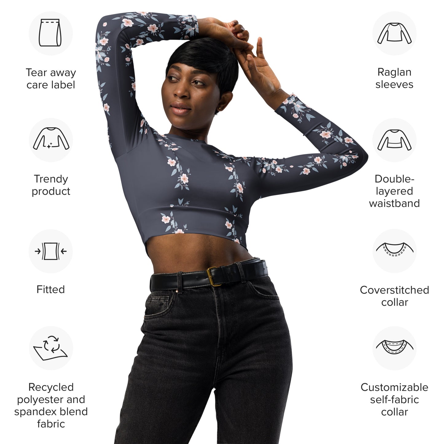 Recycled long-sleeve crop top