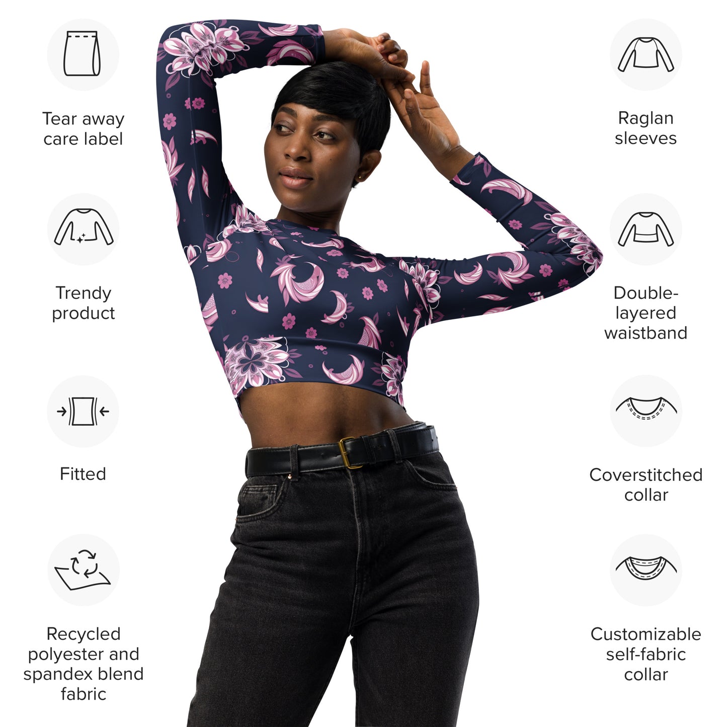 Recycled long-sleeve crop top