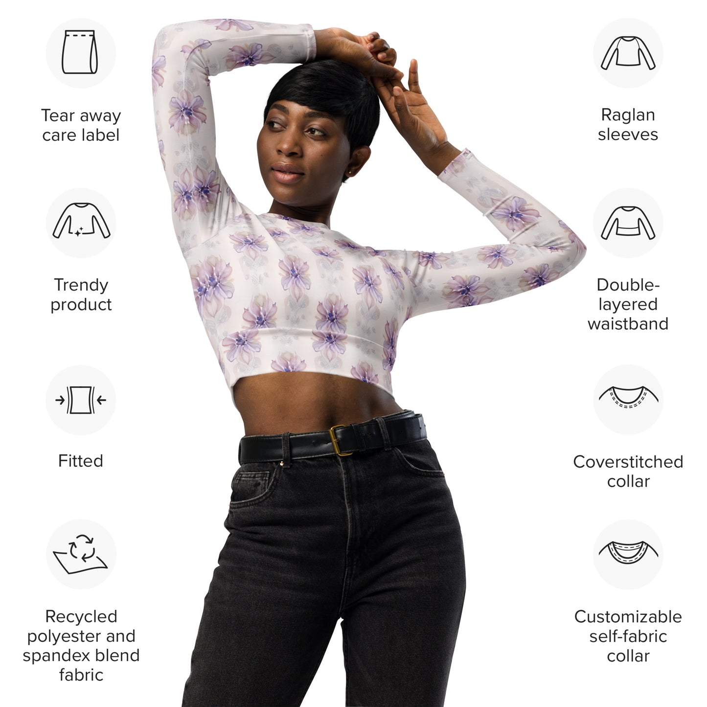 Recycled long-sleeve crop top