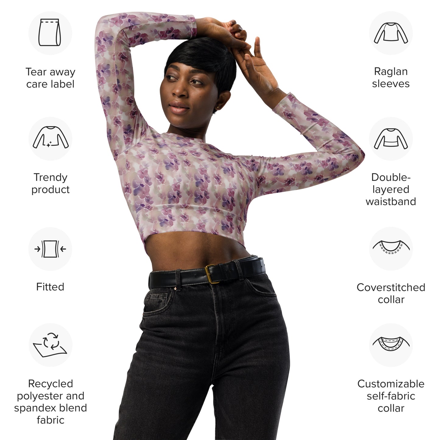 Recycled long-sleeve crop top