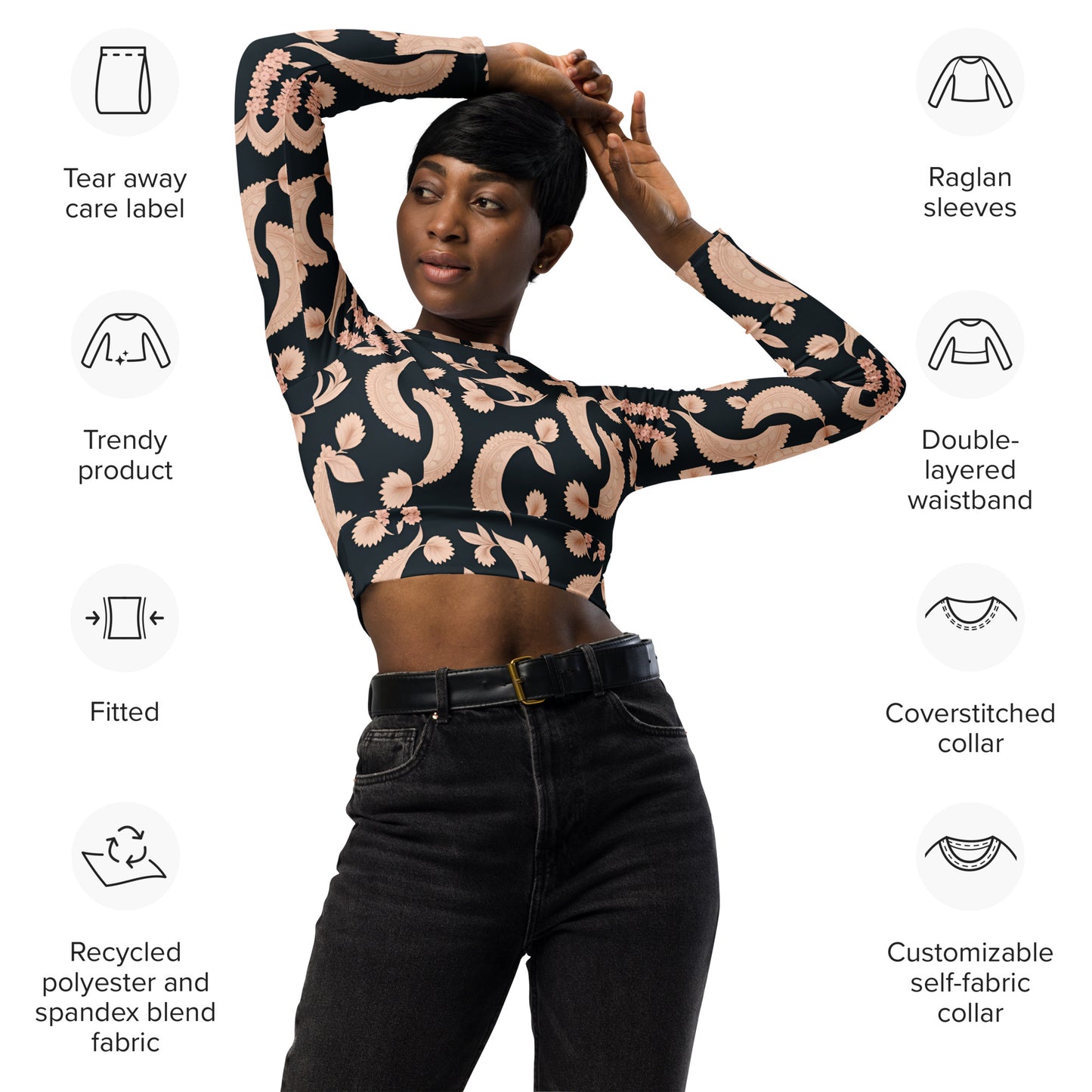 Recycled long-sleeve crop top