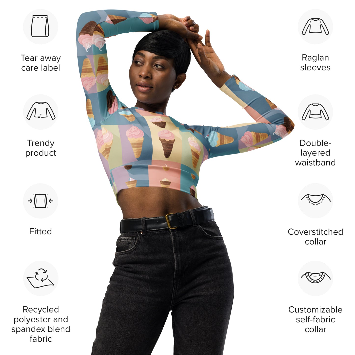 Recycled long-sleeve crop top