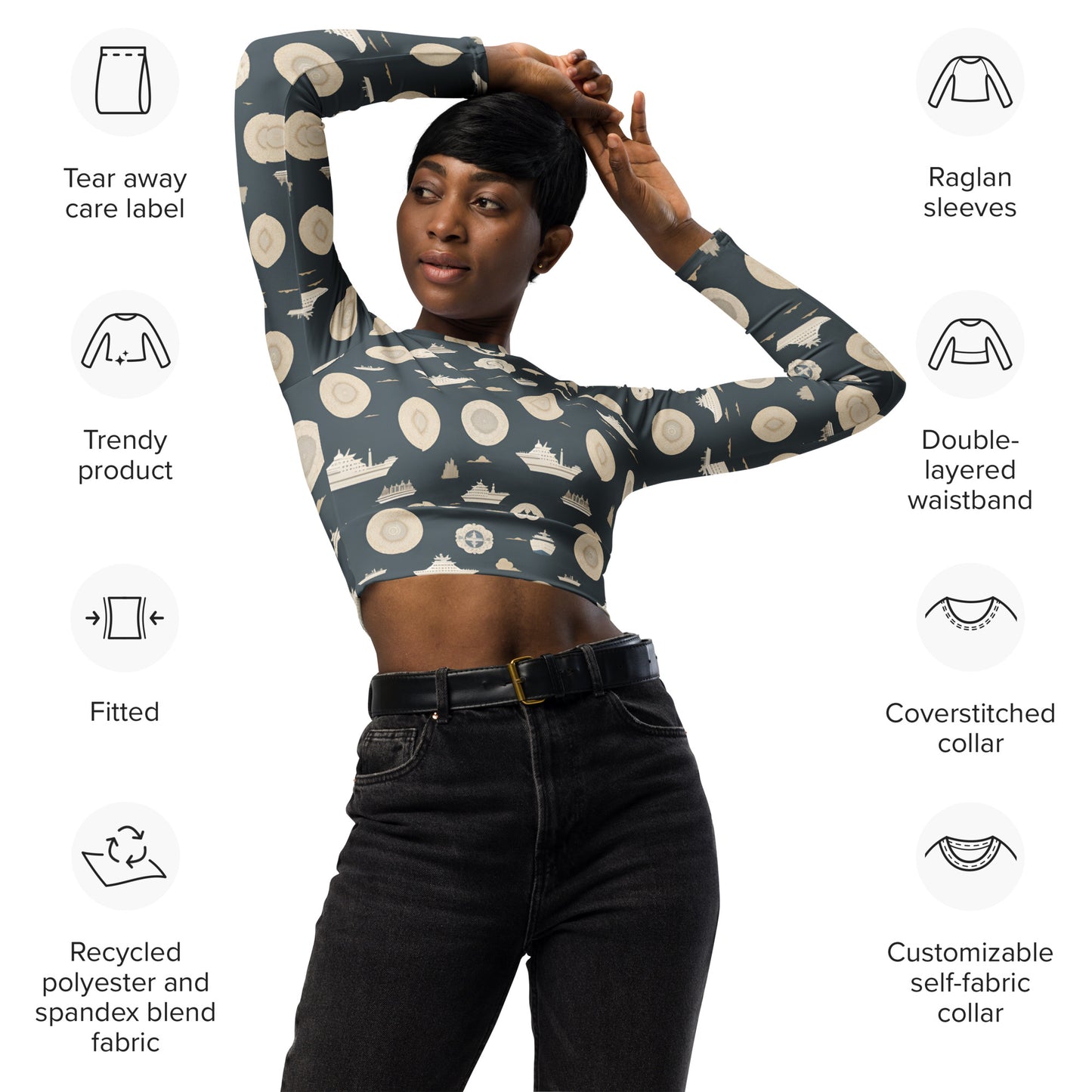 Recycled long-sleeve crop top