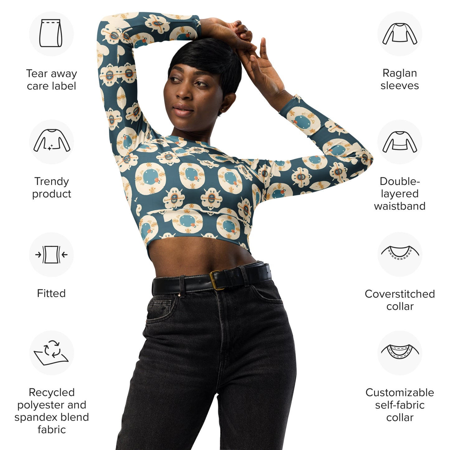 Recycled long-sleeve crop top