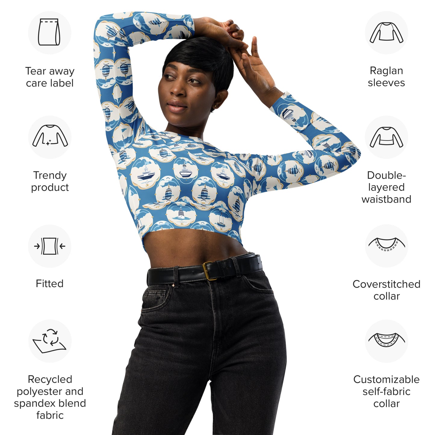 Recycled long-sleeve crop top