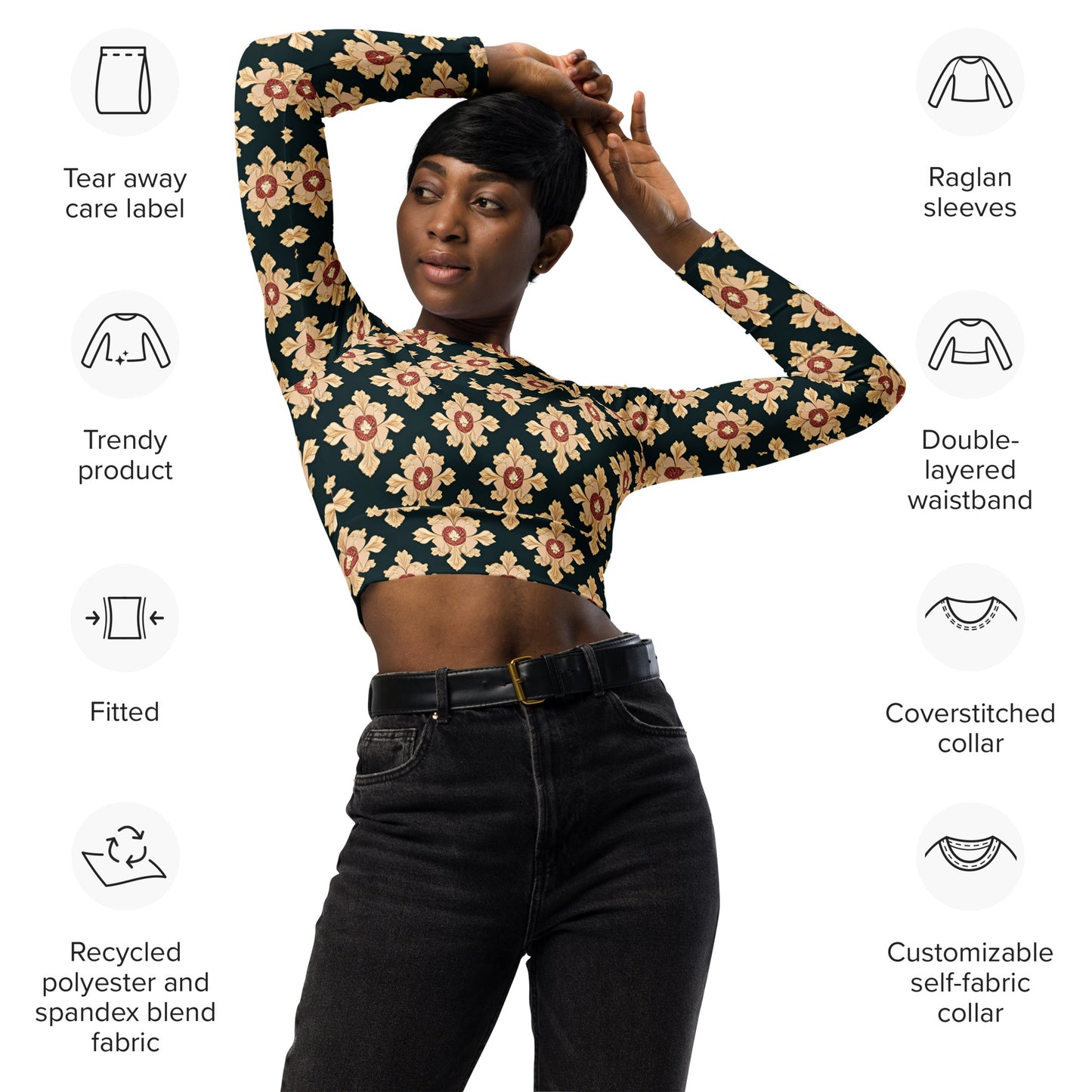 Recycled long-sleeve crop top