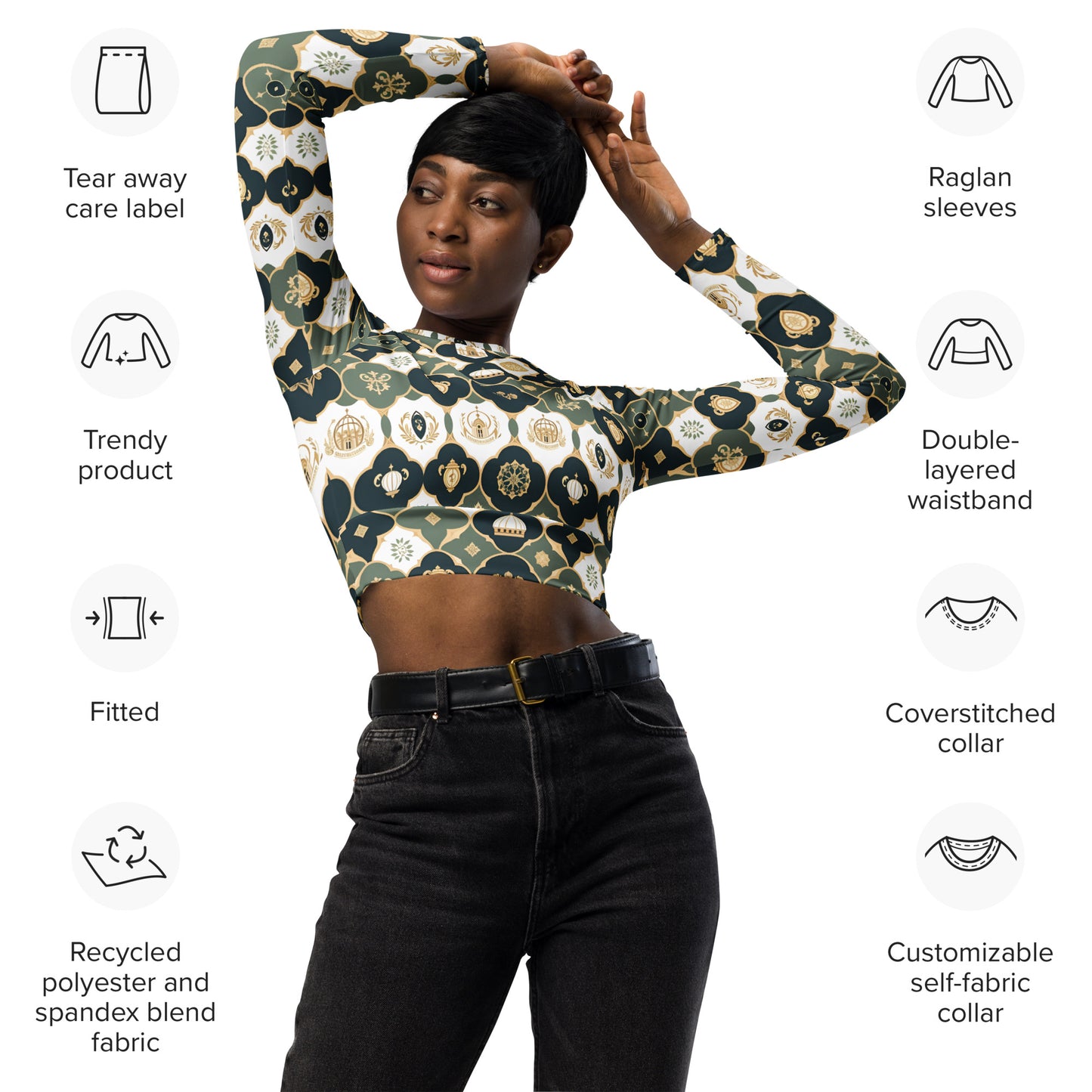 Recycled long-sleeve crop top