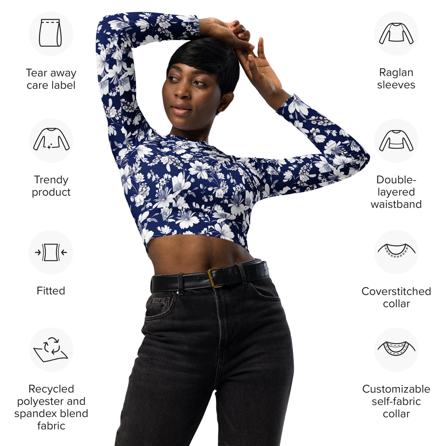 Recycled long-sleeve crop top