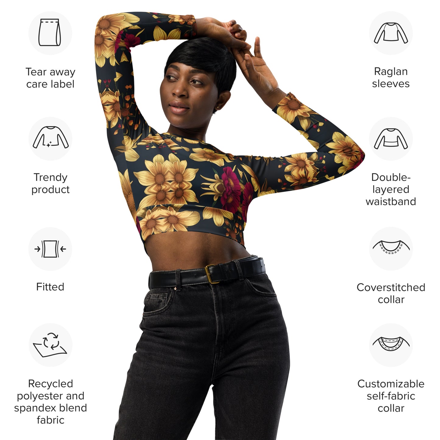 Recycled long-sleeve crop top