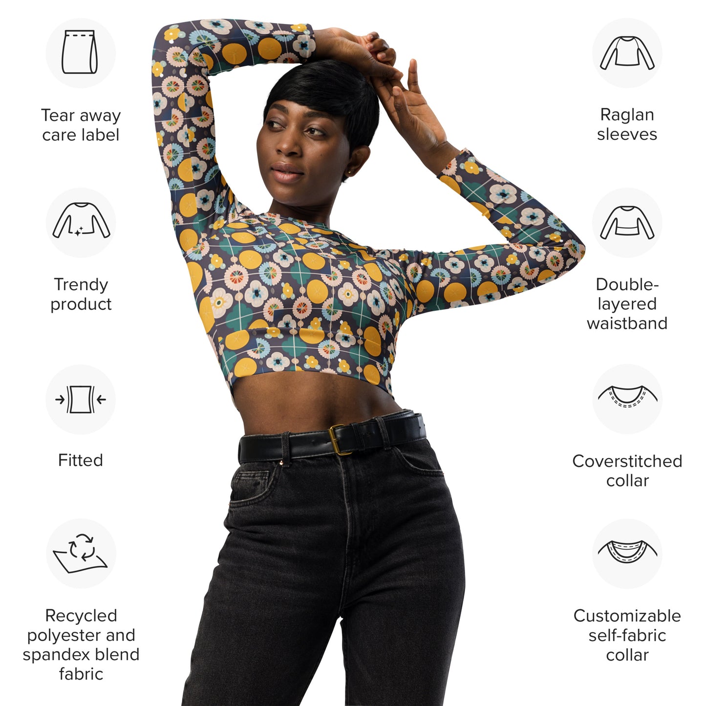 Recycled long-sleeve crop top