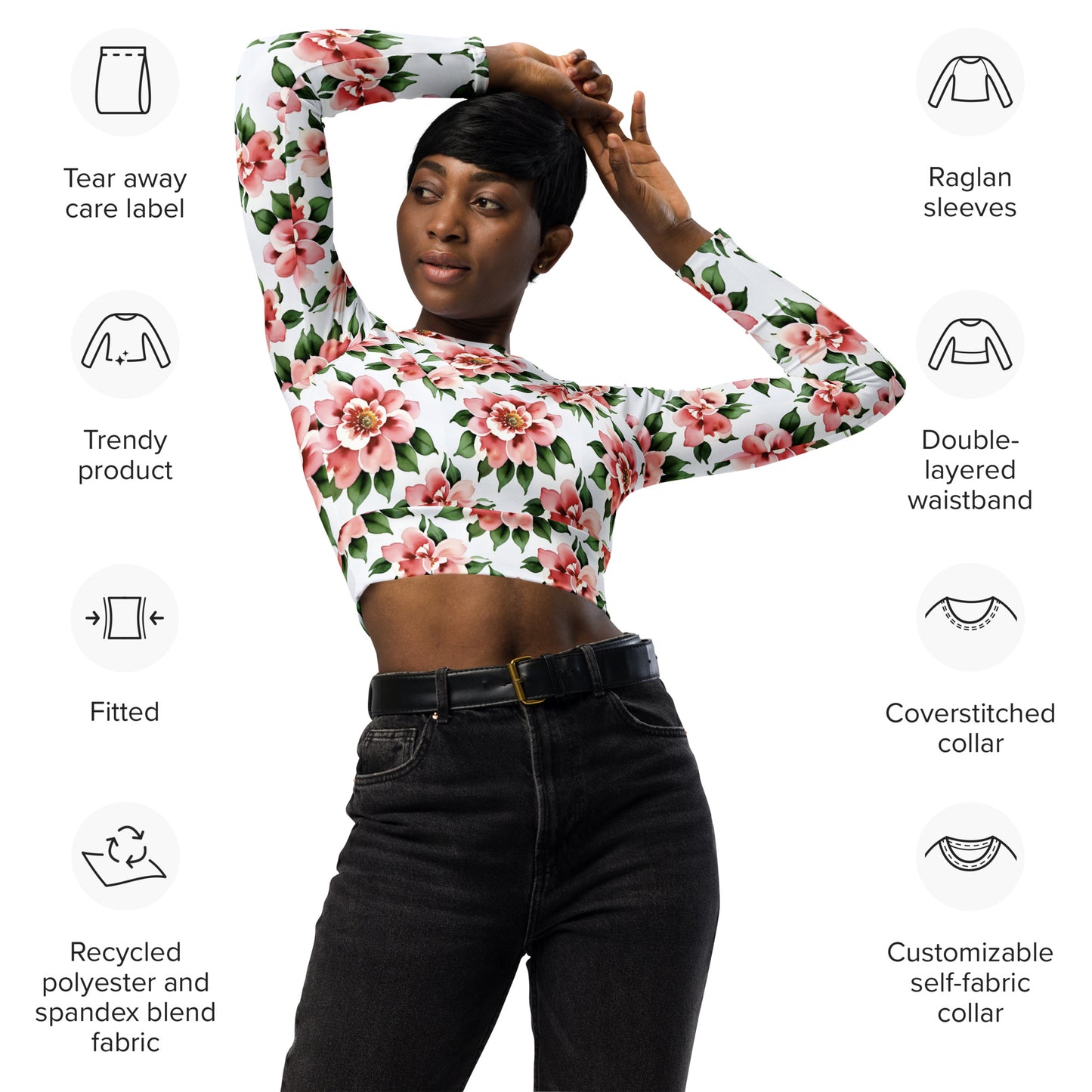 Recycled long-sleeve crop top