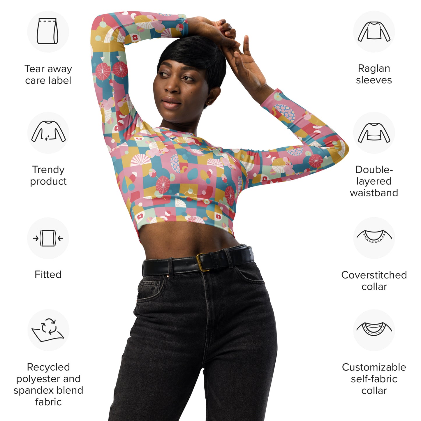 Recycled long-sleeve crop top