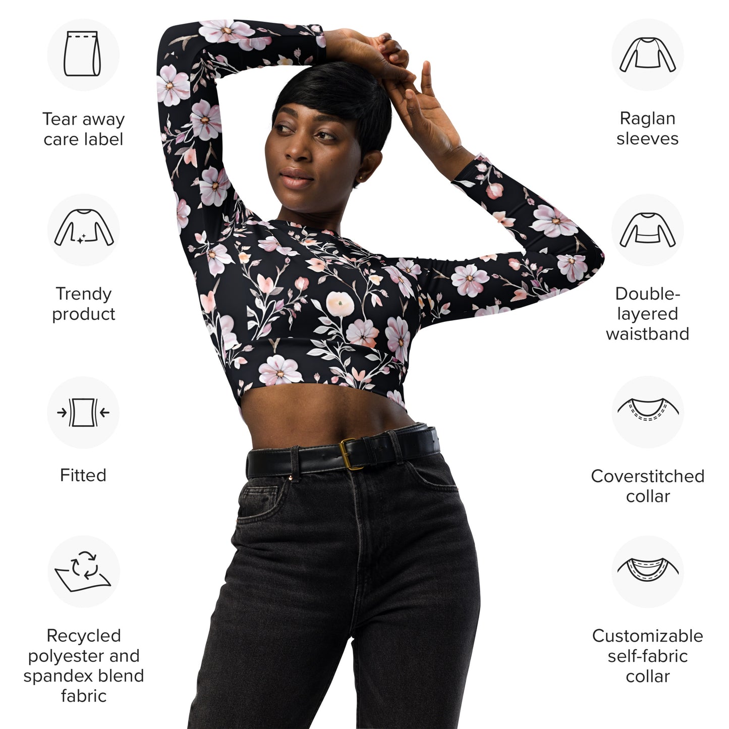 Recycled long-sleeve crop top