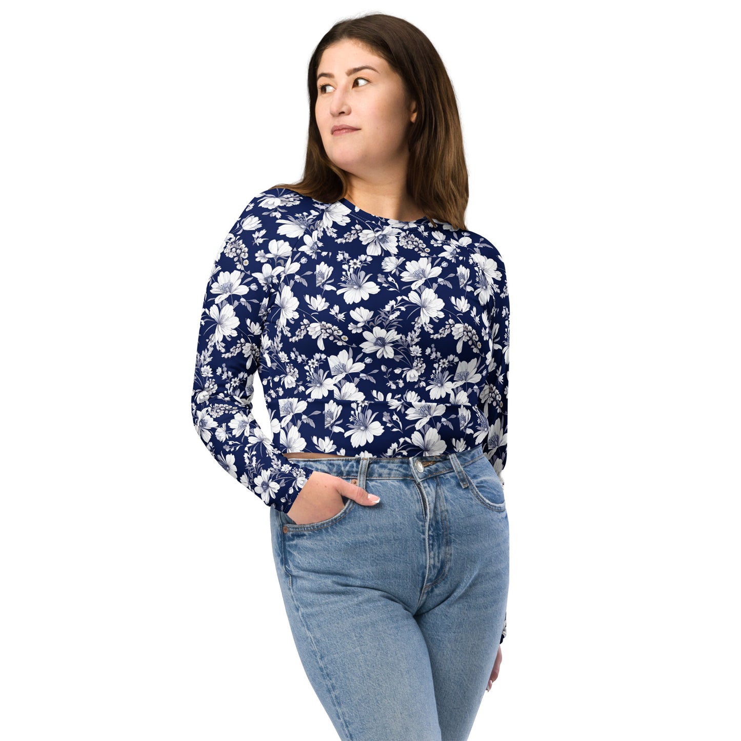 Recycled long-sleeve crop top