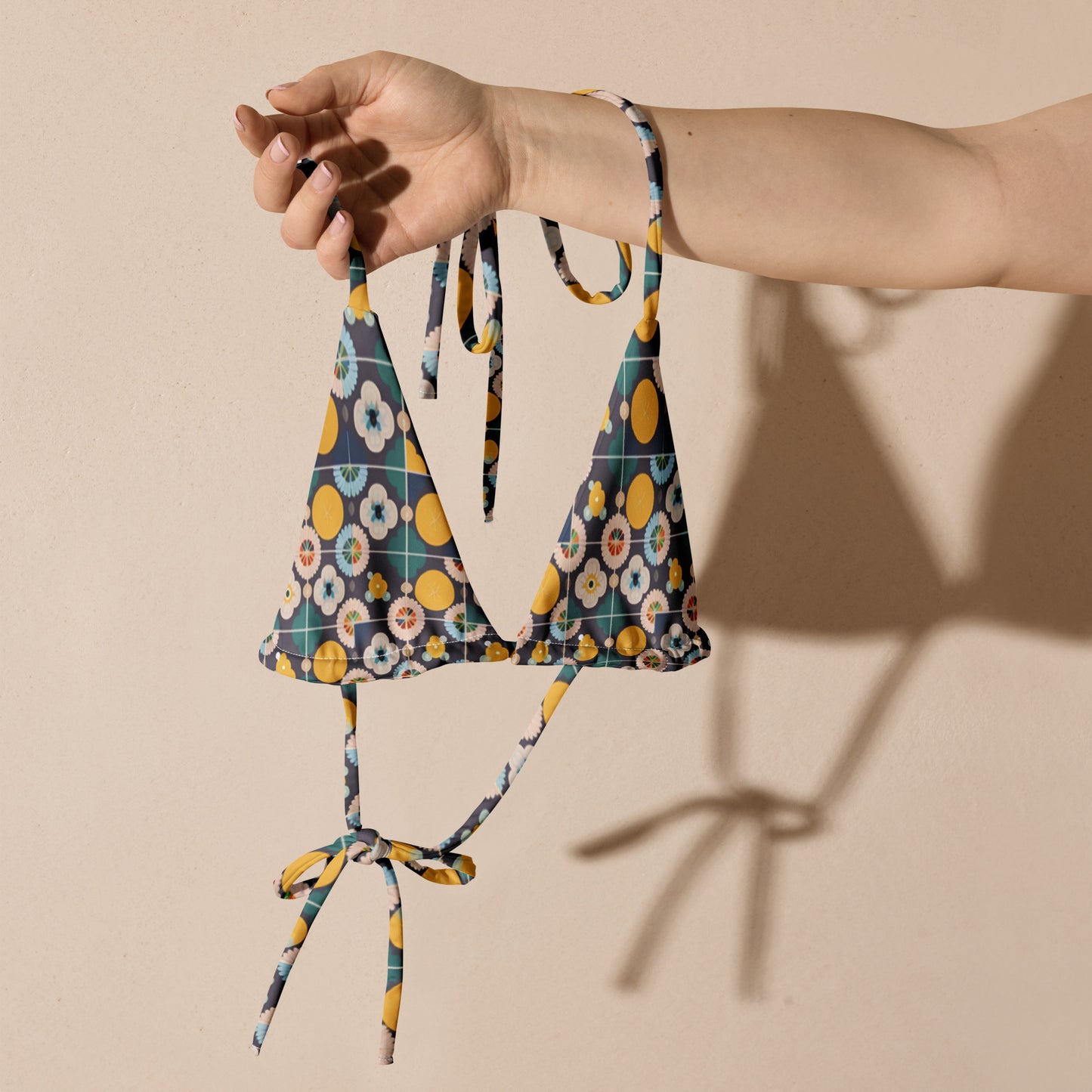 All-over print recycled string bikini top