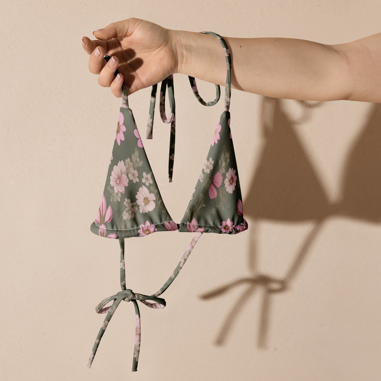 All-over print recycled string bikini top