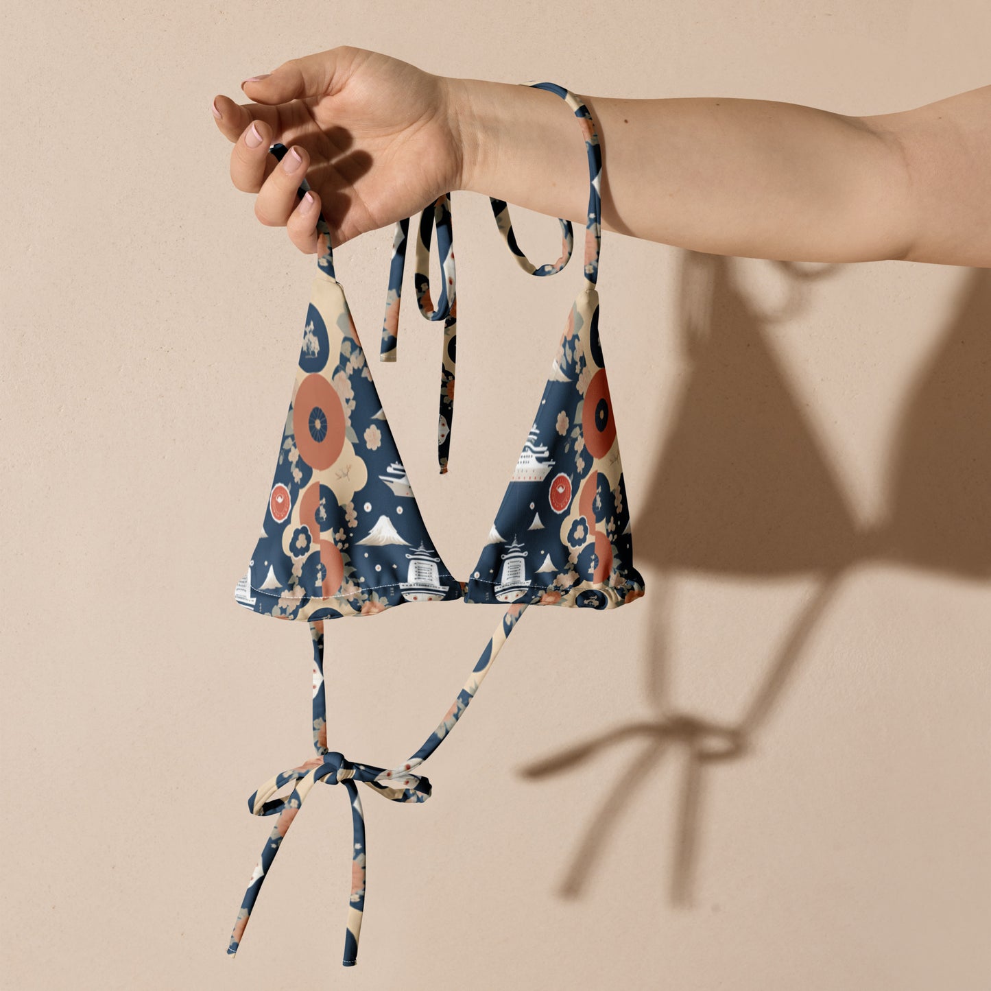 All-over print recycled string bikini top