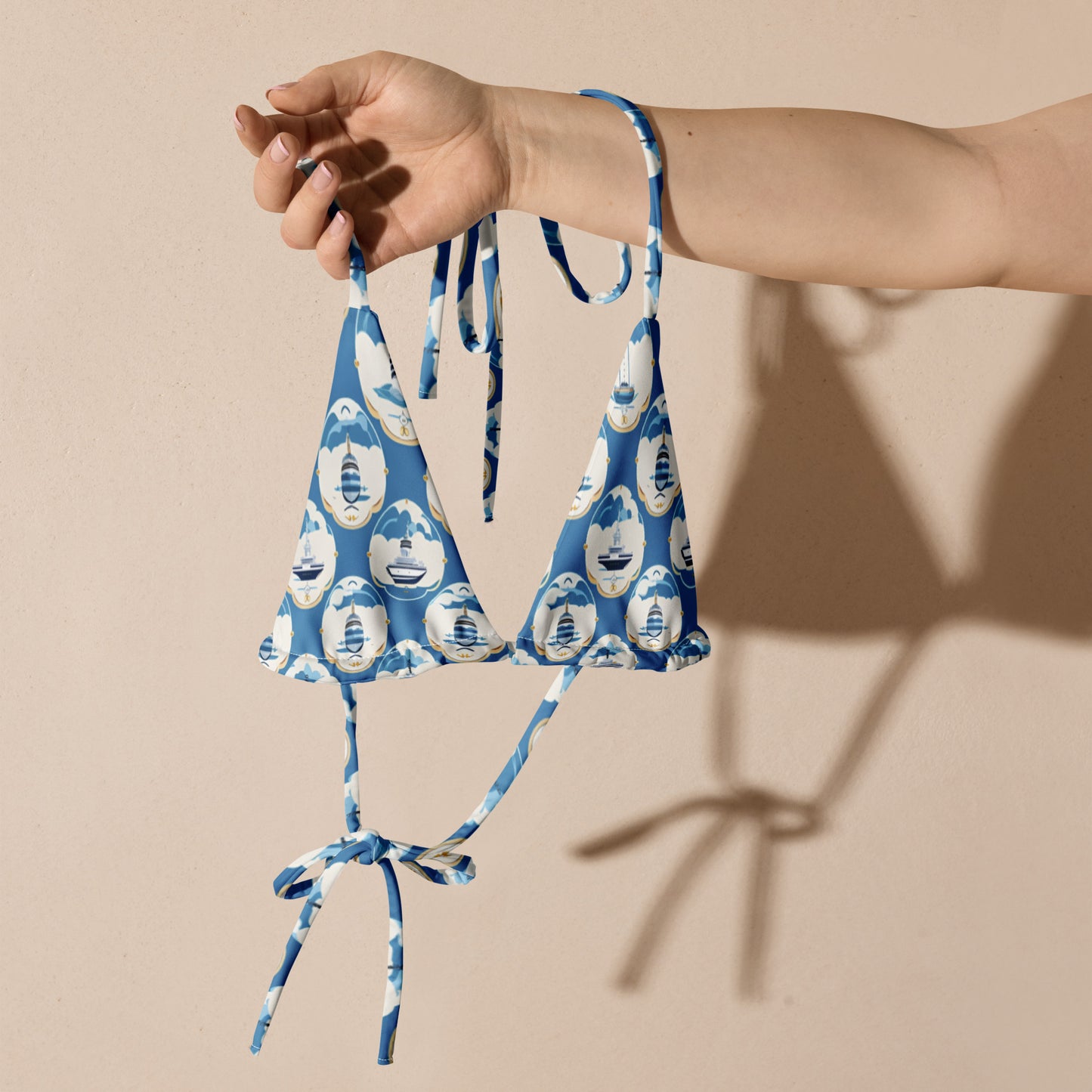 All-over print recycled string bikini top