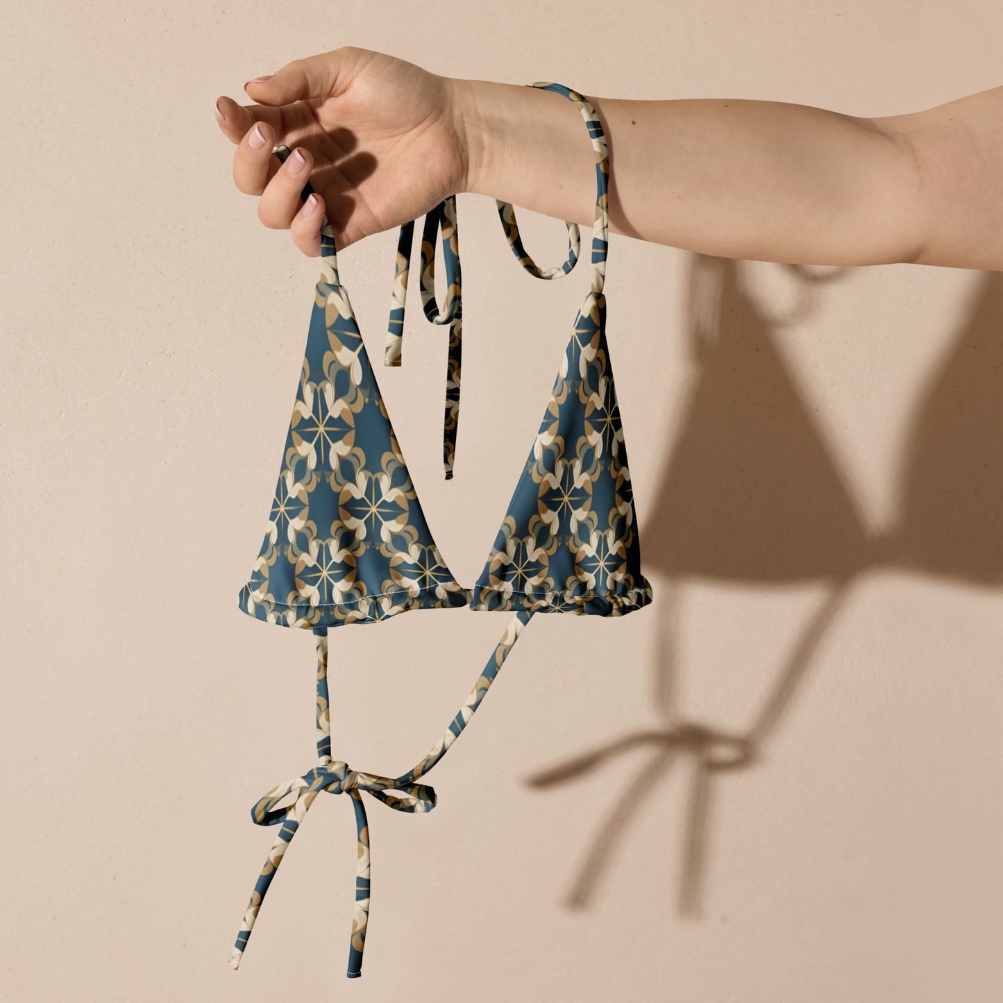 All-over print recycled string bikini top