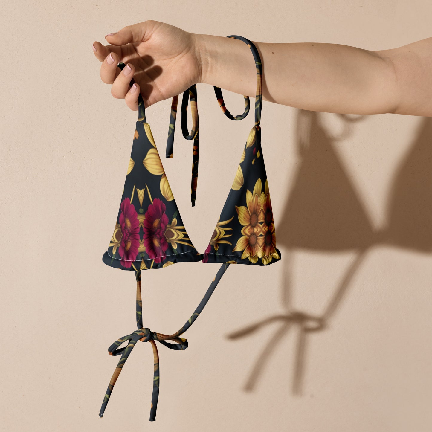 All-over print recycled string bikini top