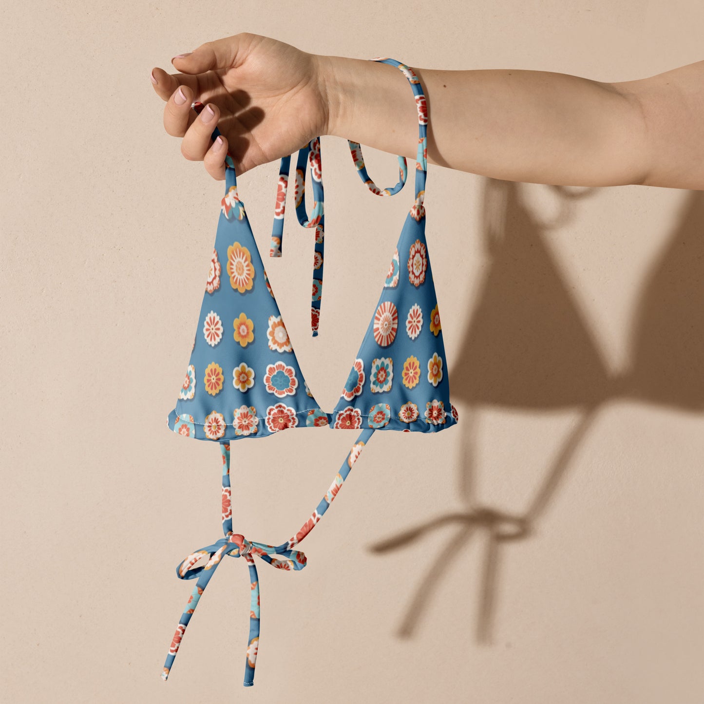 All-over print recycled string bikini top