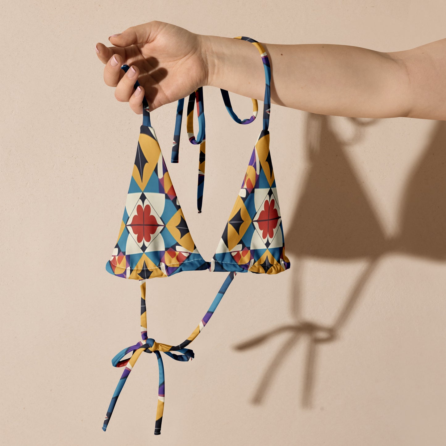 All-over print recycled string bikini top