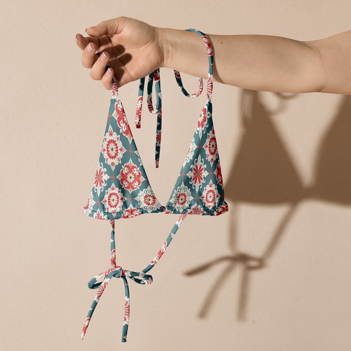 All-over print recycled string bikini top