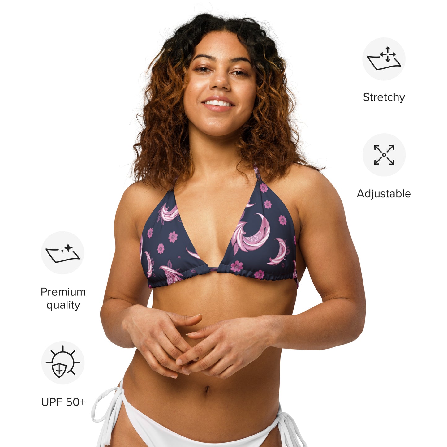 All-over print recycled string bikini top