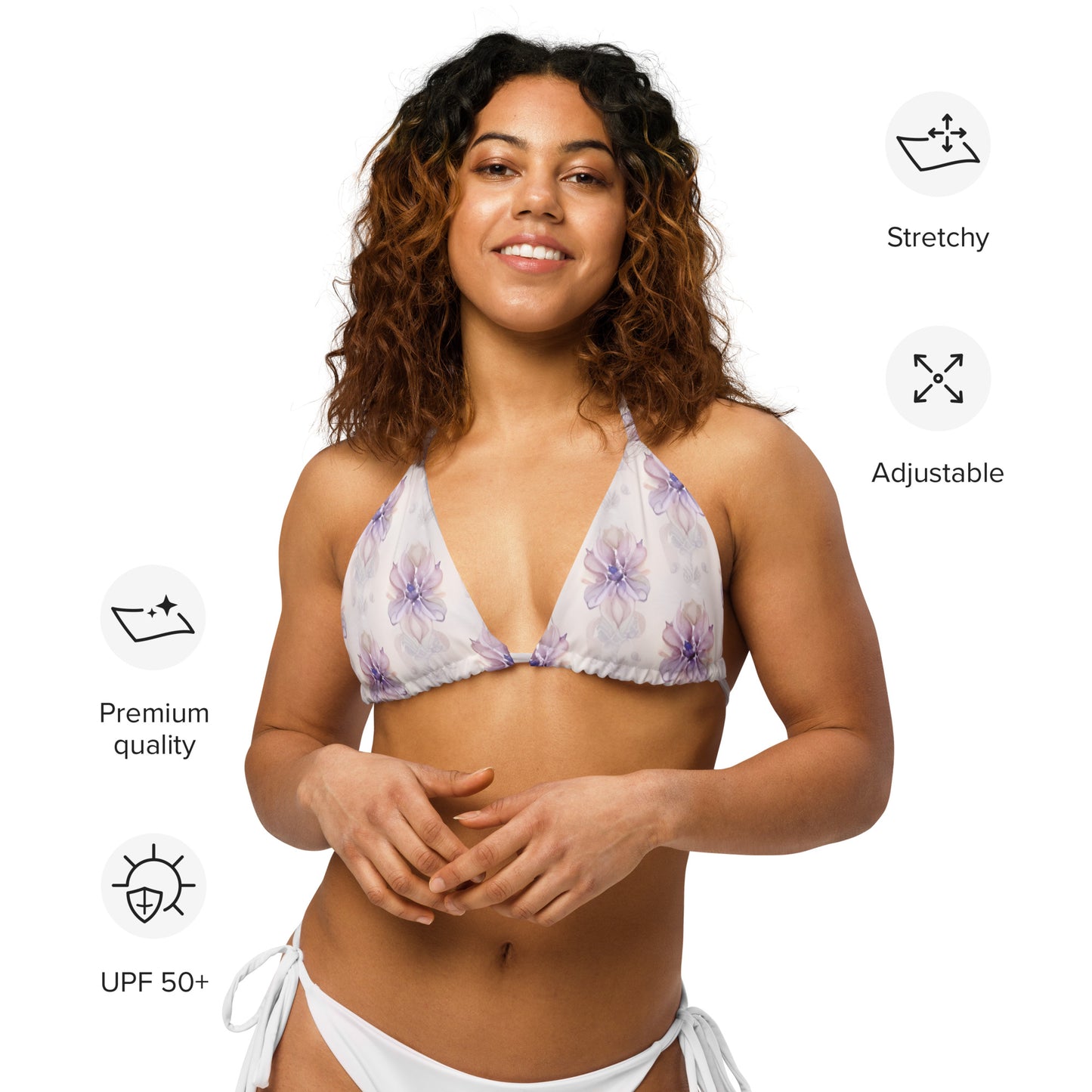 All-over print recycled string bikini top