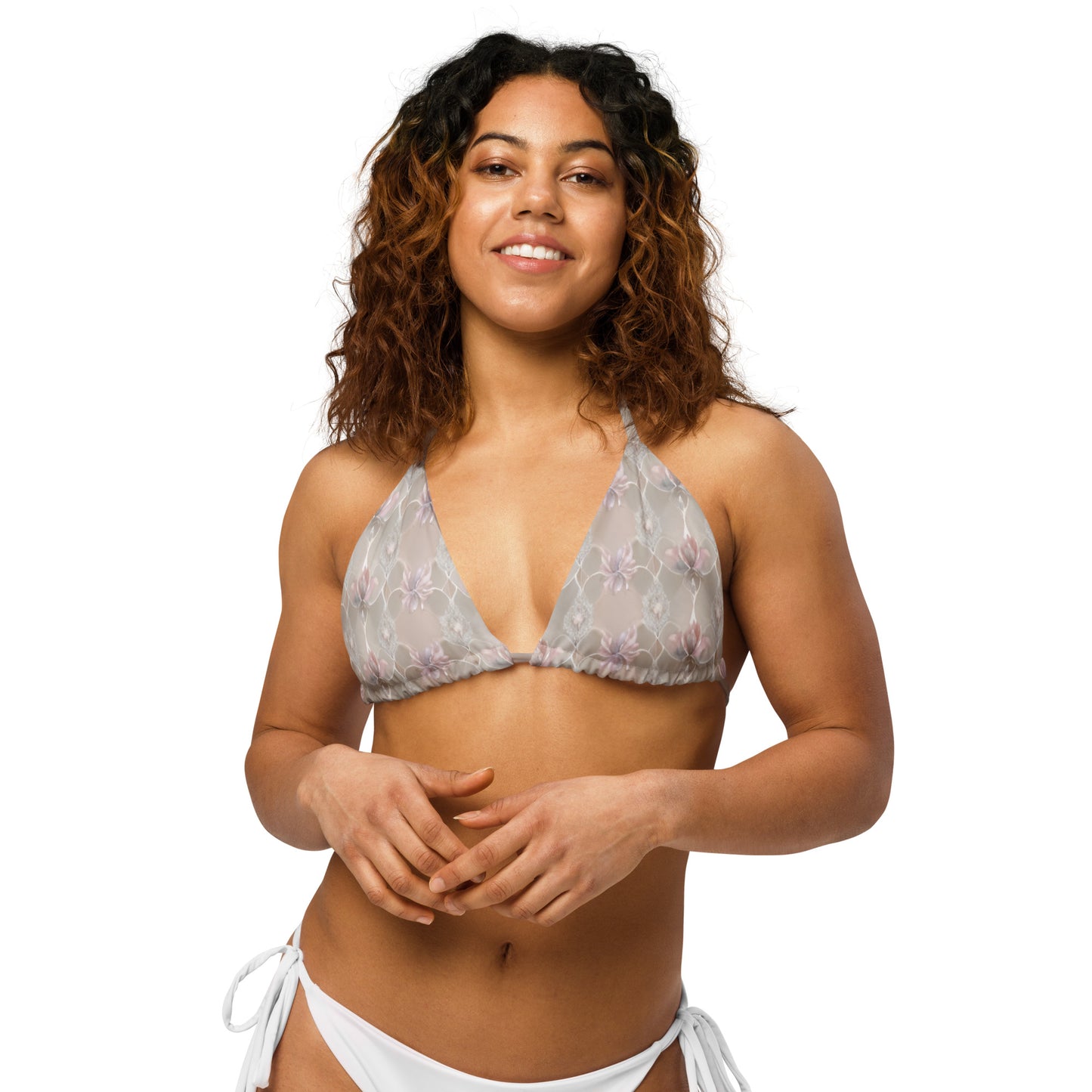 All-over print recycled string bikini top