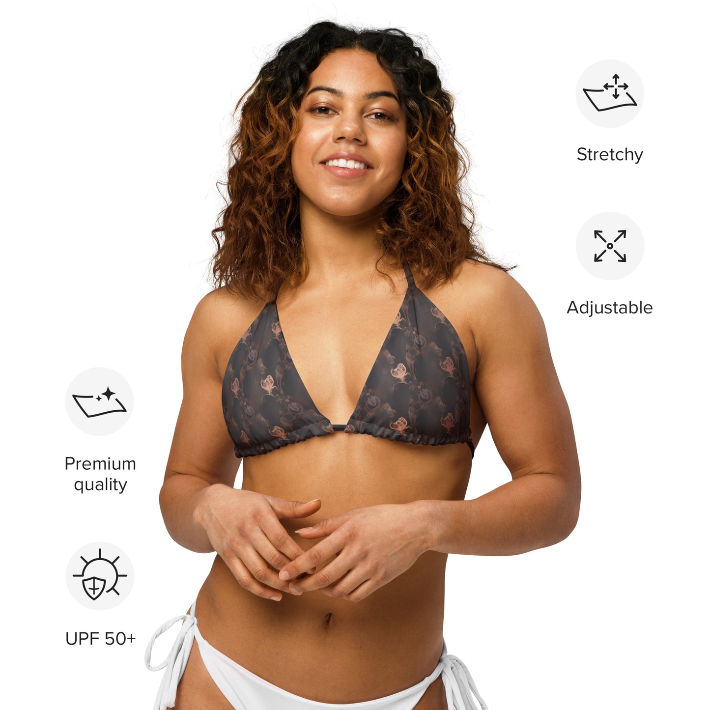 All-over print recycled string bikini top