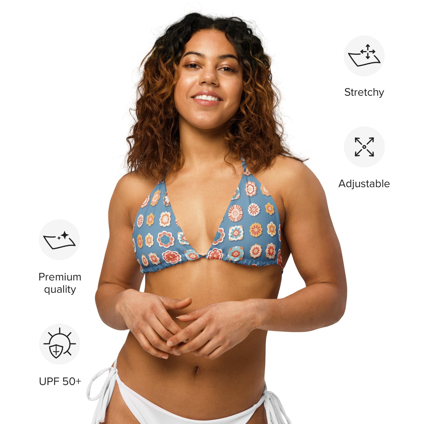 All-over print recycled string bikini top