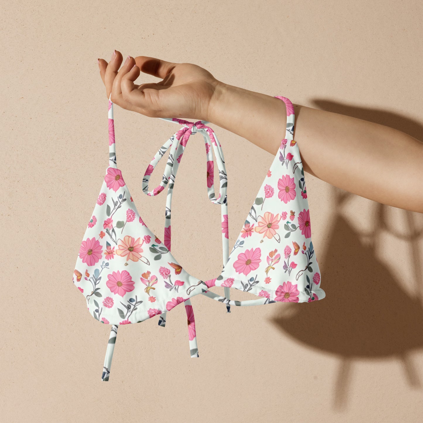 All-over print recycled string bikini top