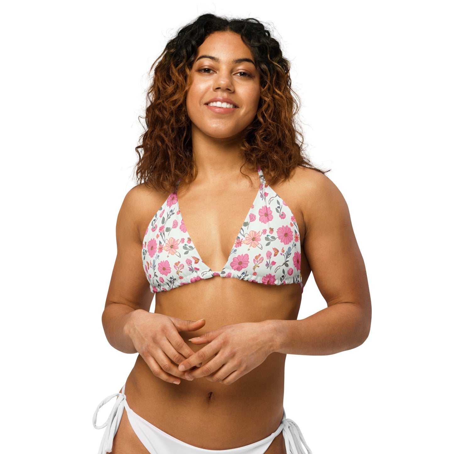 All-over print recycled string bikini top