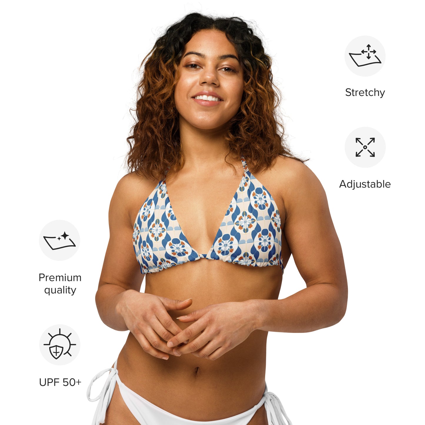 All-over print recycled string bikini top